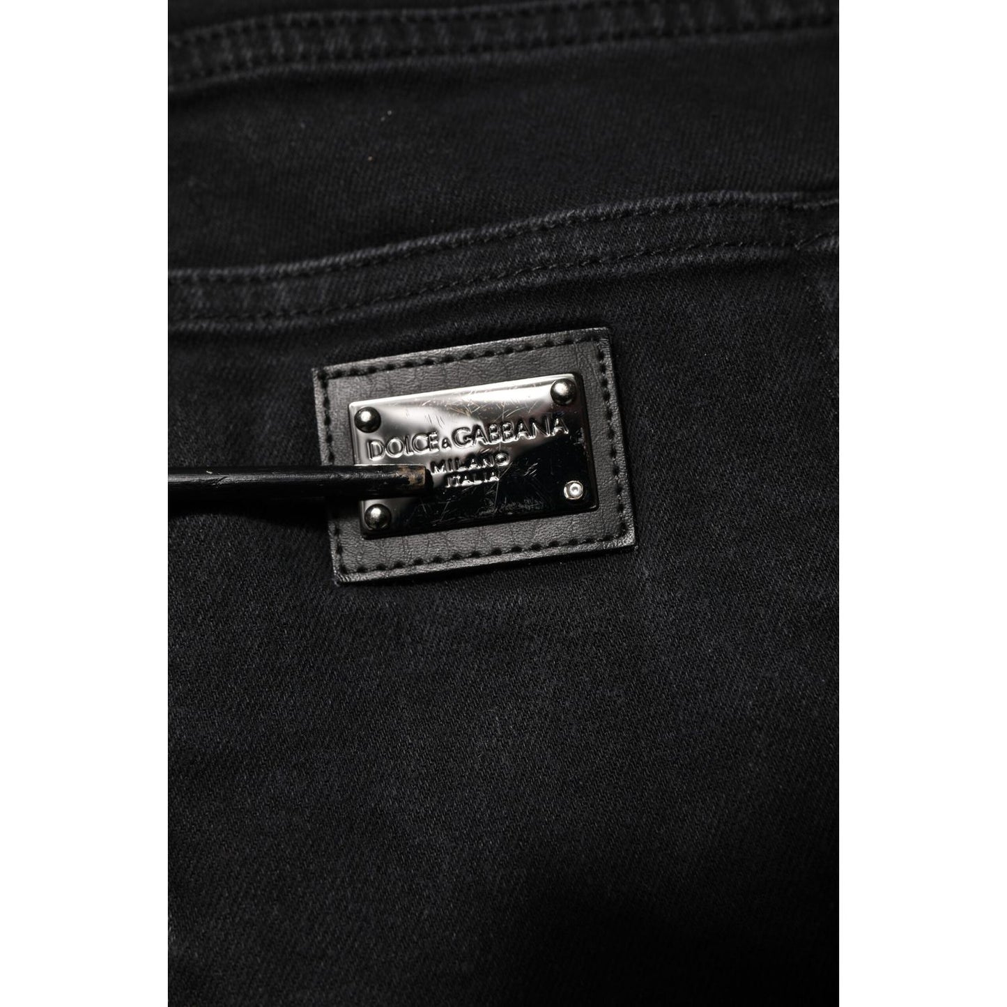Dolce & Gabbana Black Cotton Logo Plaque Slim Fit Denim Jeans