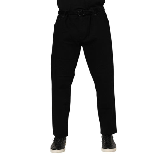 Dolce & Gabbana Black Cotton Logo Plaque Denim Jeans