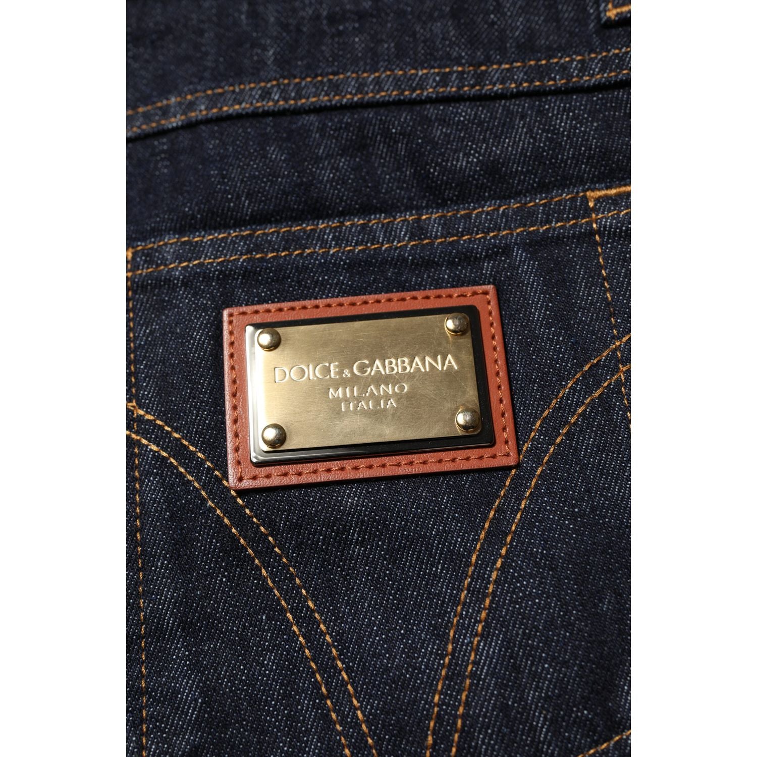 Dolce & Gabbana Dark Blue Cotton Logo Plaque Men Denim Jeans