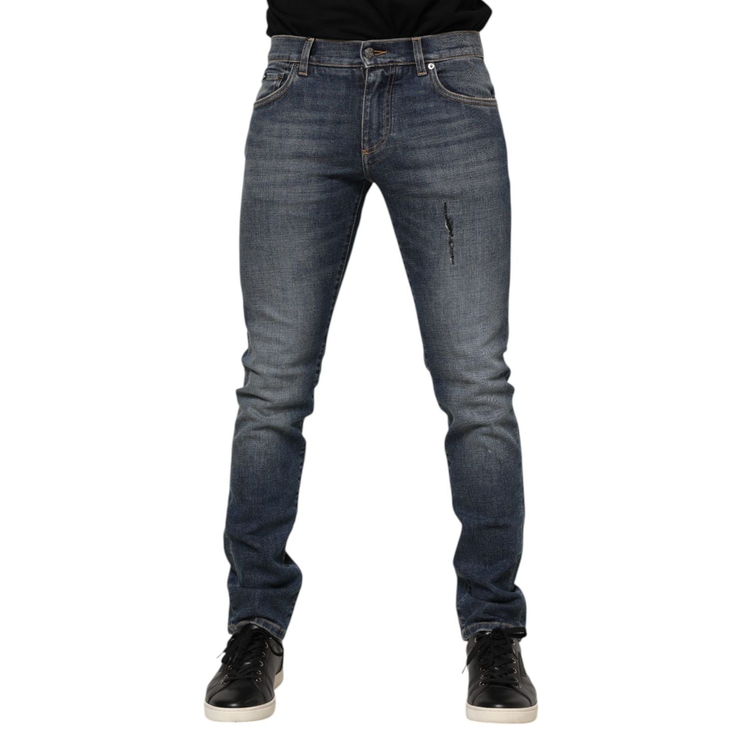 Dolce & Gabbana Blue Washed Skinny Logo Plaque Men Denim Jeans