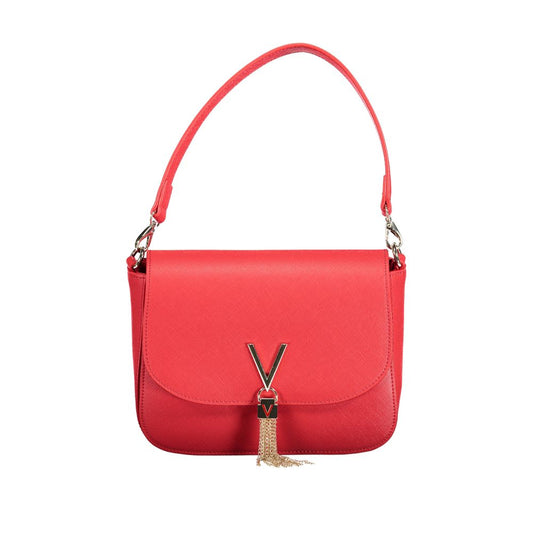 Mario Valentino Red Polyethylene Handbag with removable shoulder handle, chain strap, pockets, and logo detailing.