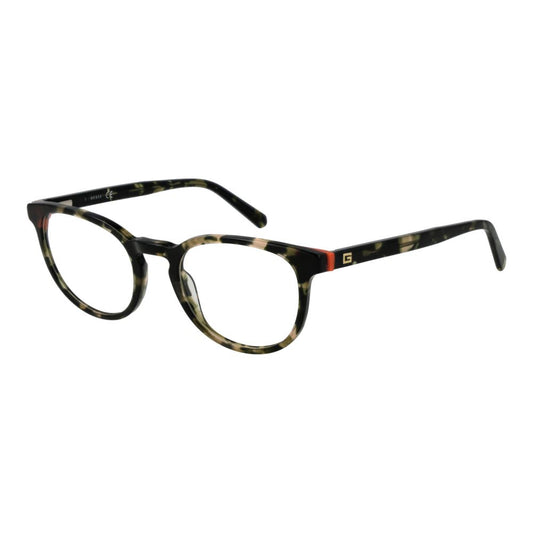 Guess Green Men Glasses Frame in acetate, full-rim style with green color, round design, spring hinge. Includes branded case.