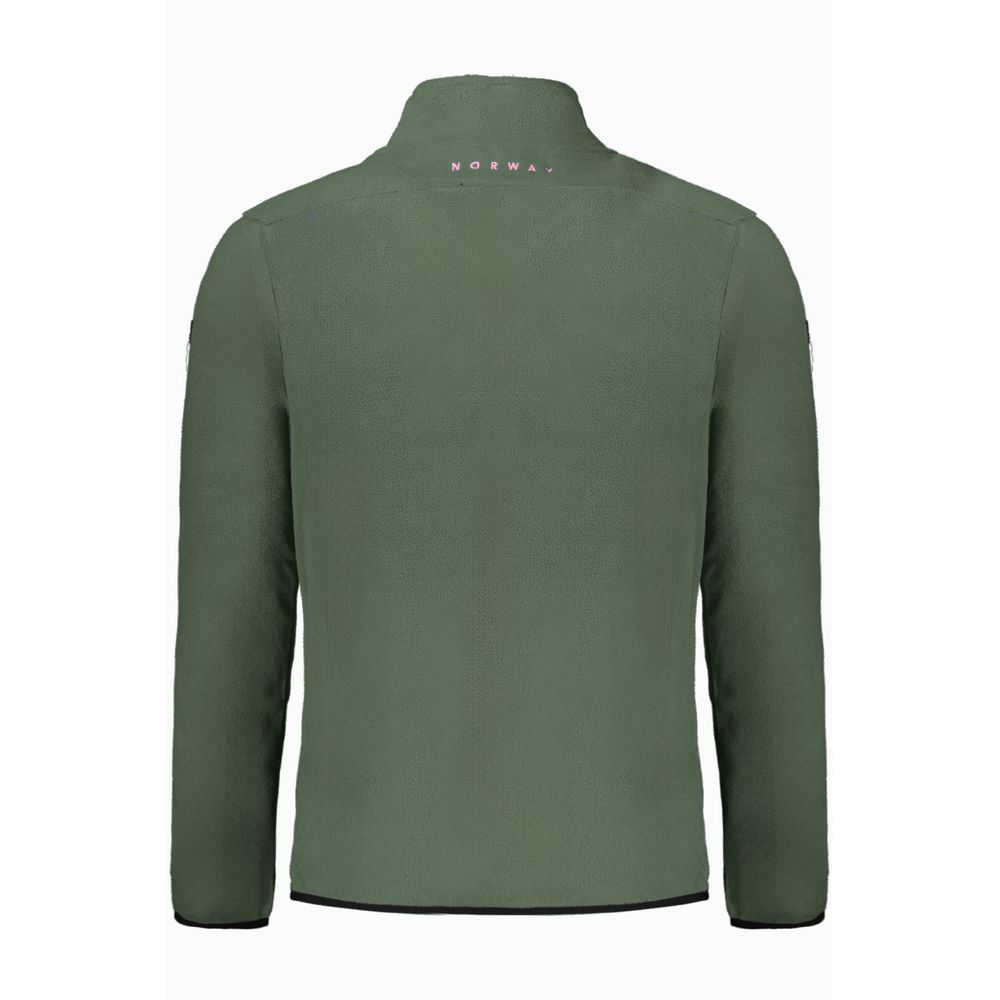 Back view of Norway 1963 Green Polyester Men Sweater with long sleeves and zip pockets, showcasing the sleek Scandinavian design.