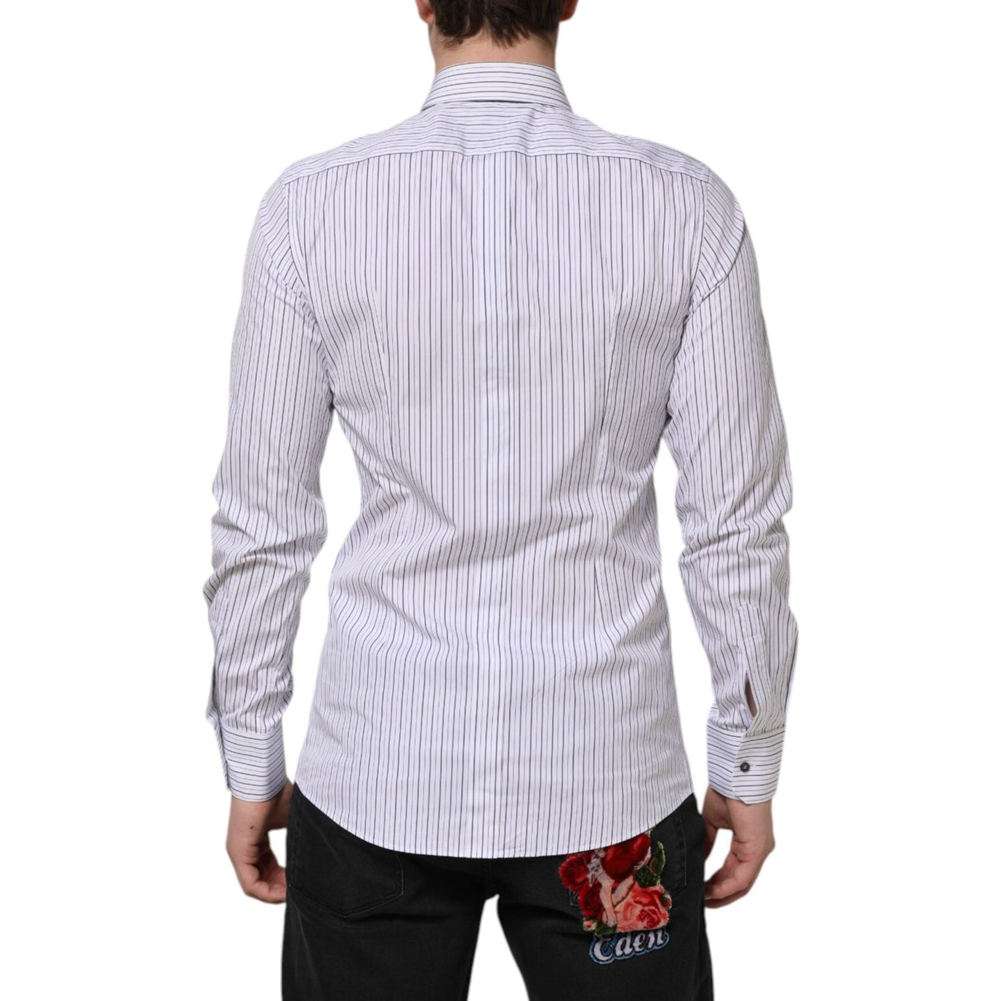 Dolce & Gabbana White Blue Striped Cotton GOLD Formal Shirt