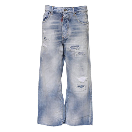 Dsquared² Blue Washed High Waist Wide Leg Jeans