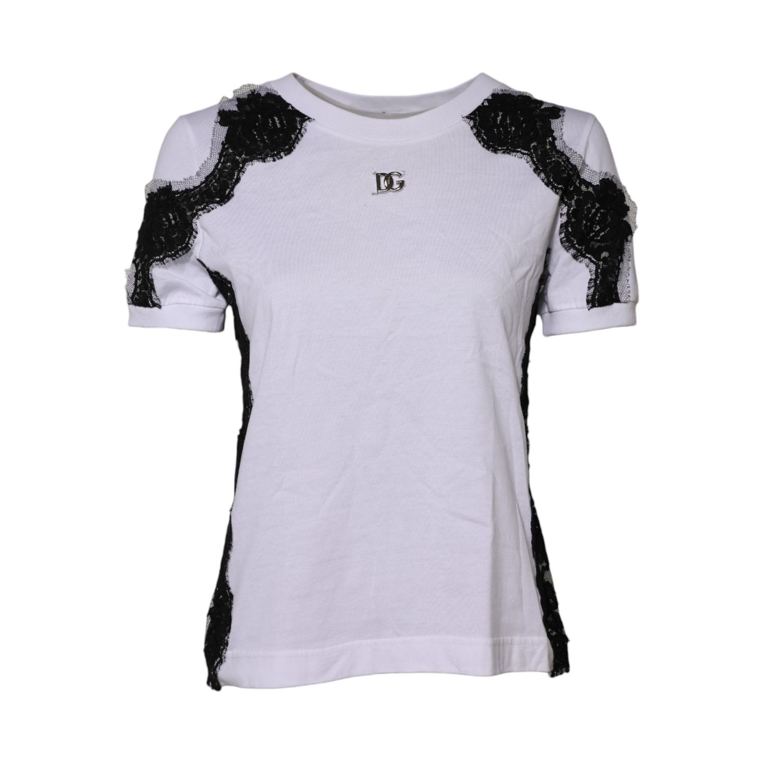Dolce & Gabbana White Floral Lace DG Detailing Top T-shirt