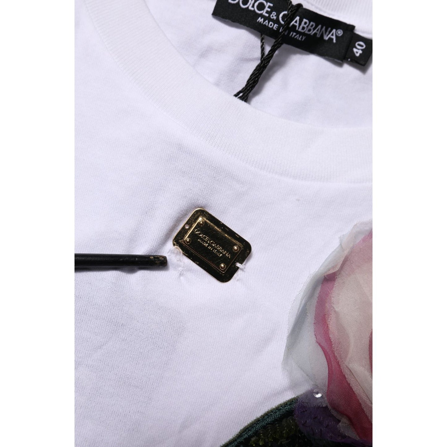 Dolce & Gabbana White Floral Lace DG Detailing Cropped T-shirt