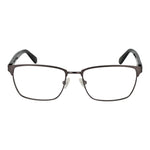 Guess Gray Men Glasses Frame, gunmetal metal full-rim rectangle style with demo plastic lenses, spring hinge frame, size 55-17-145.