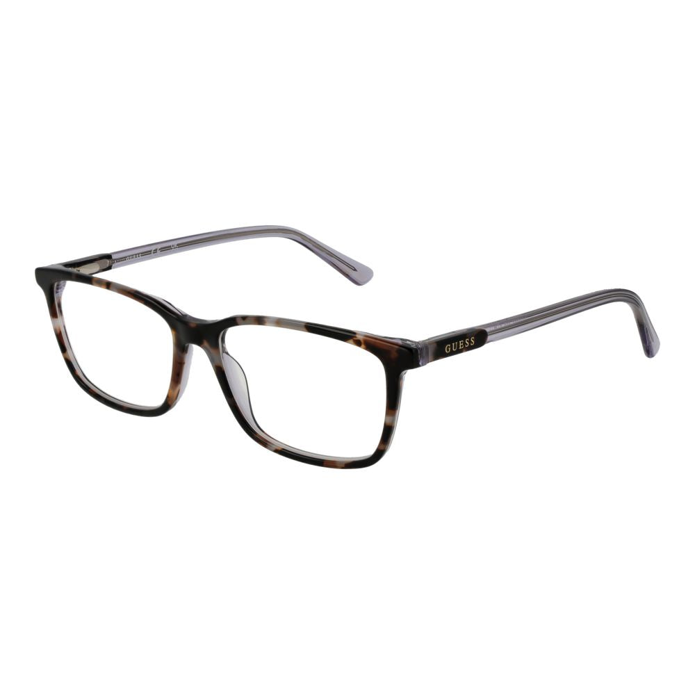 Guess Brown Women Glasses Frame, acetate full-rim, rectangle style with demo lenses, product dimensions: 54-15-145 mm.
