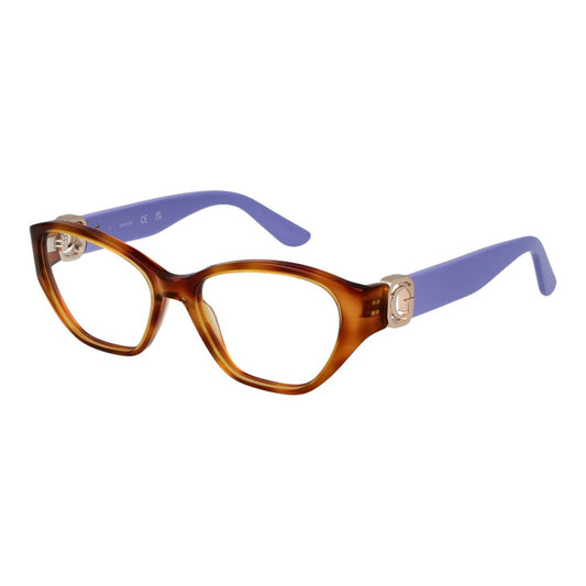 Guess Brown Women Glasses Frame with acetate full-rim cat eye design and demo lenses.