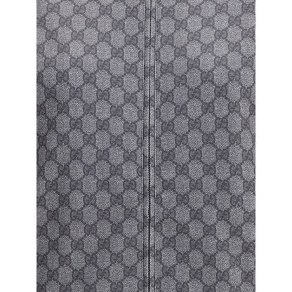 Close-up of Gucci Gray Polyester Sweatshirt with all-over GG motif and front zipper, showcasing luxury sporty elegance.