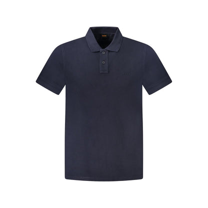 Hugo Boss Blue Cotton Polo Shirt with short sleeves, two buttons, and logo print.