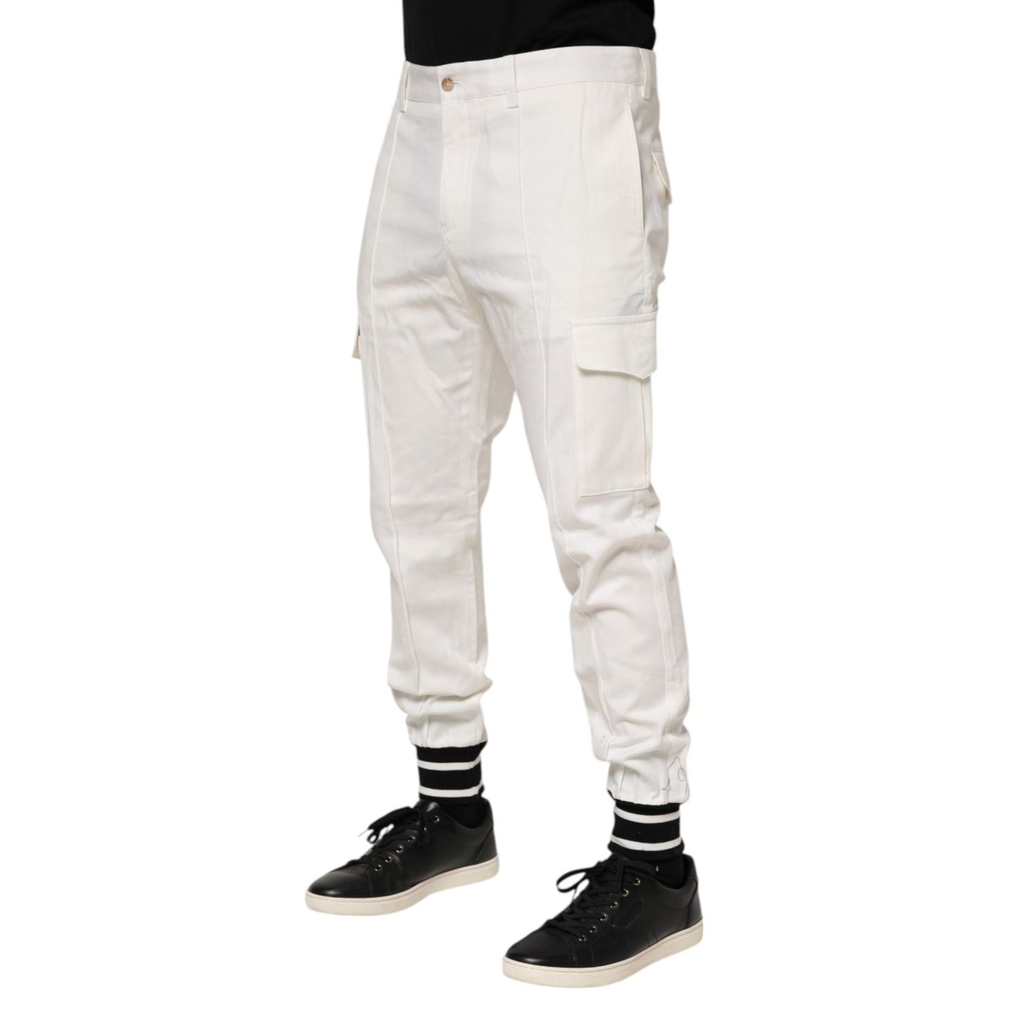 Dolce & Gabbana White Cotton Jogger Cargo Skinny Men Pants