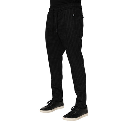 Dolce & Gabbana Black Striped Wool Men Jogger Pants