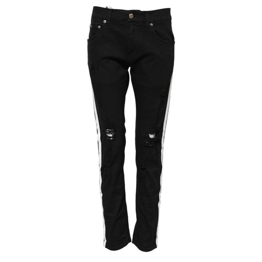 Dolce & Gabbana Black Tattered White Lining Skinny Denim Jeans PAN76416-44