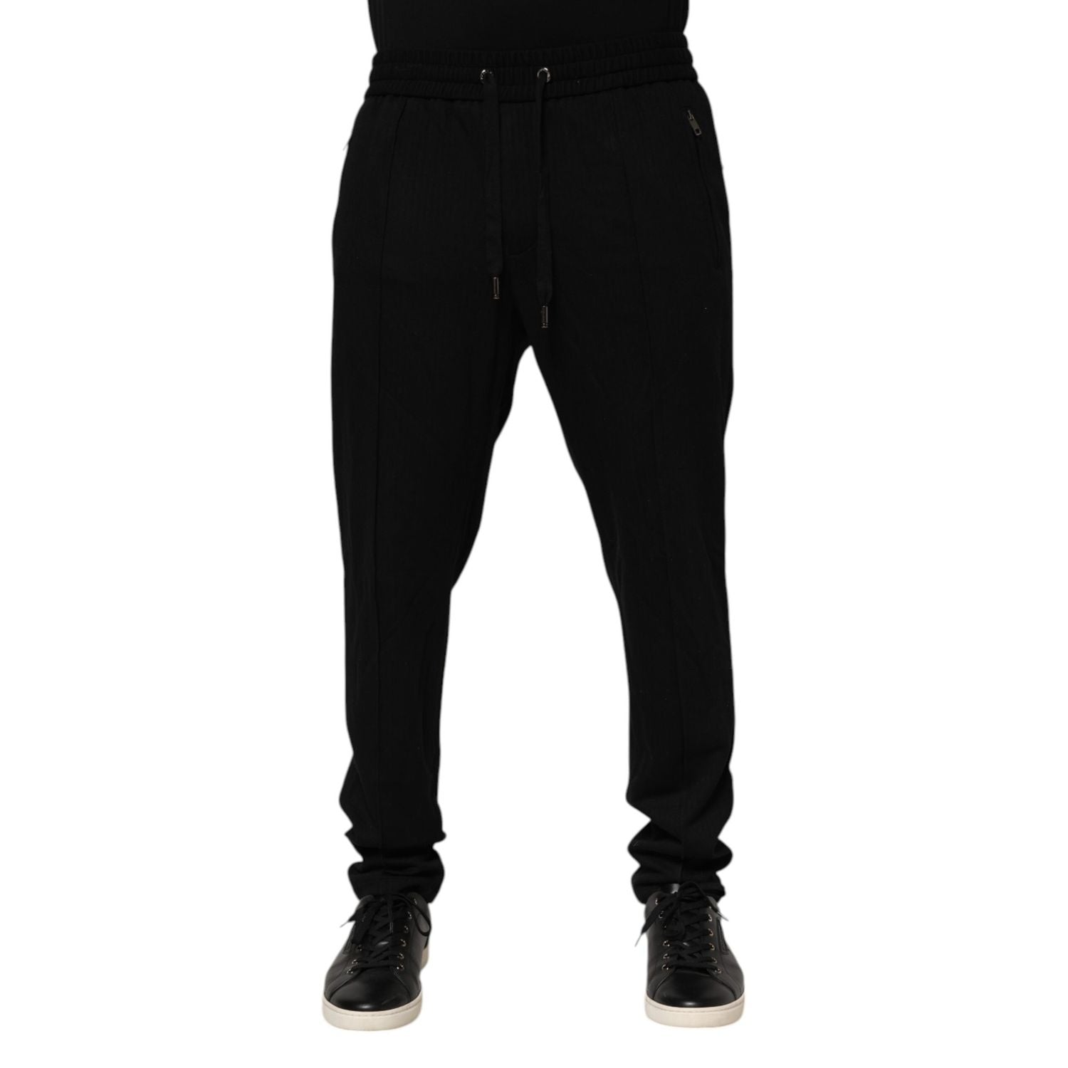 Dolce & Gabbana Black Viscose Skinny Logo Men Jogger Pants