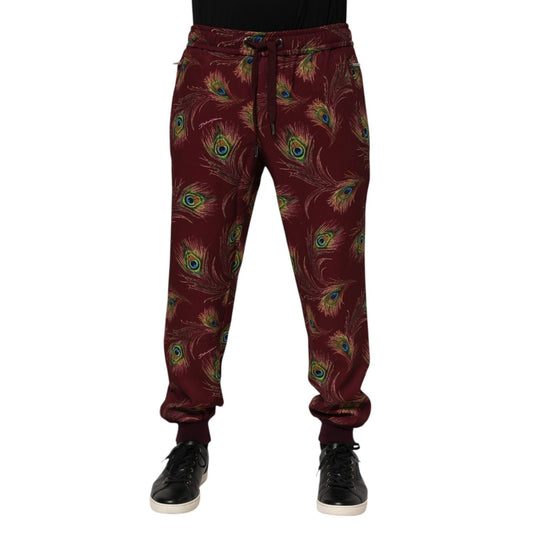 Dolce & Gabbana Burgundy Peacock Feather Print Jogger Pants PAN76431-50