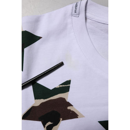 Dolce & Gabbana White Camouflage Cotton Men Crew Neck T-shirt