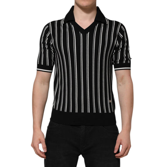 Dolce & Gabbana Black White Stripes Collared Polo T-shirt TSH90554-44