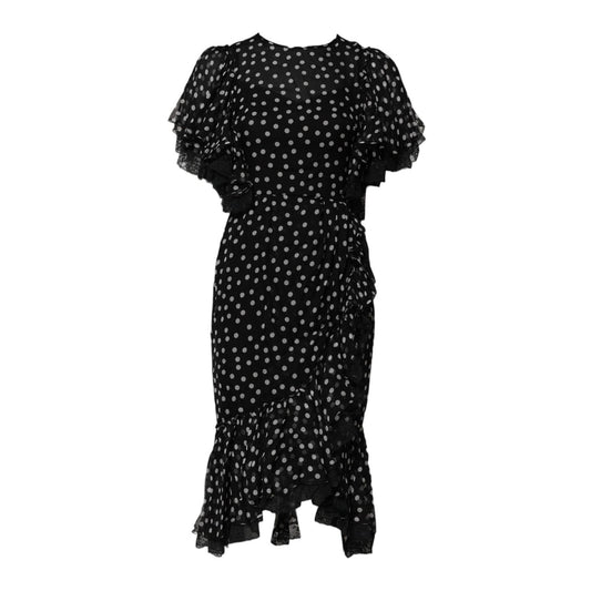 Dolce & Gabbana Black White Lace Polka Dot Chiffon Dress DR281257-38