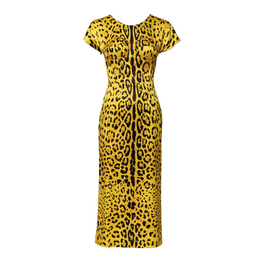 Dolce & Gabbana Yellow Polyester Leopard Midi Sheath Dress DR81529-38
