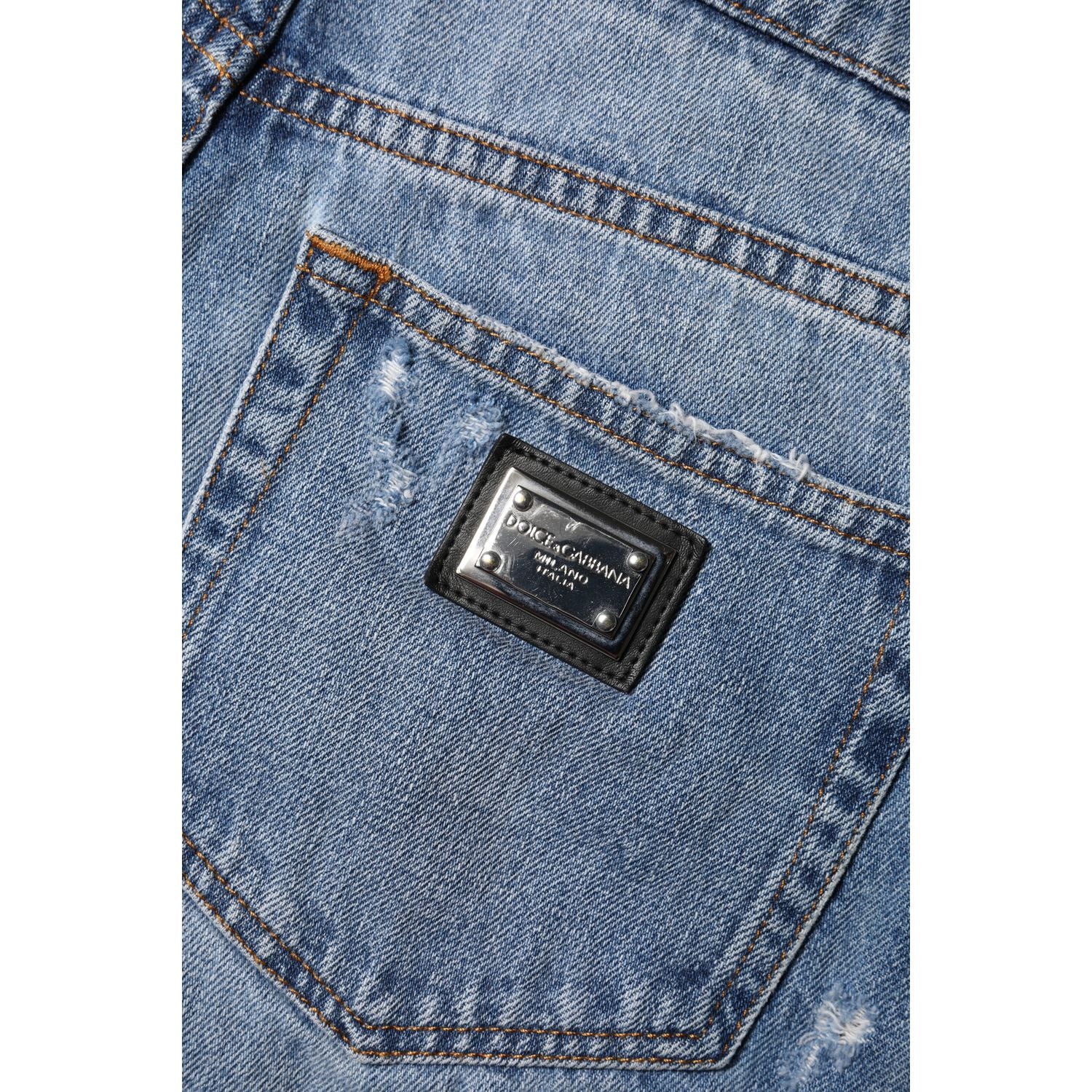 Dolce & Gabbana Blue Logo Plaque Denim Cotton Hot Pants Shorts