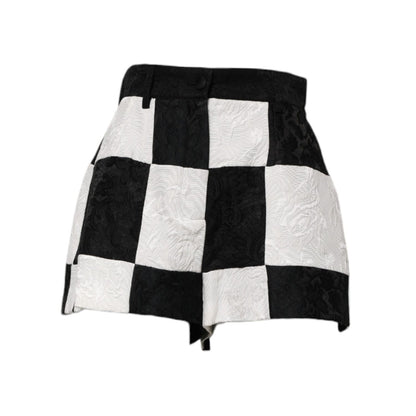 Dolce & Gabbana Black White Floral Brocade Hot Pants Shorts