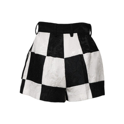 Dolce & Gabbana Black White Floral Brocade Hot Pants Shorts