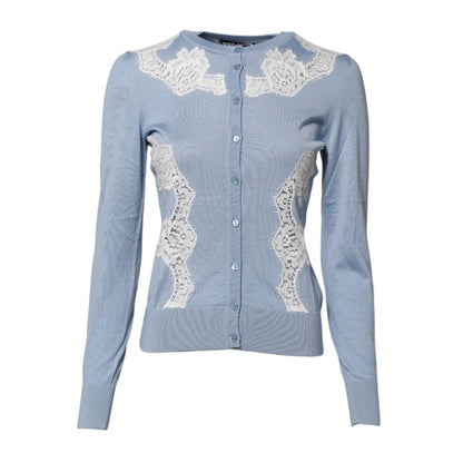 Dolce & Gabbana Blue Floral Lace Detailing Cardigan Sweater