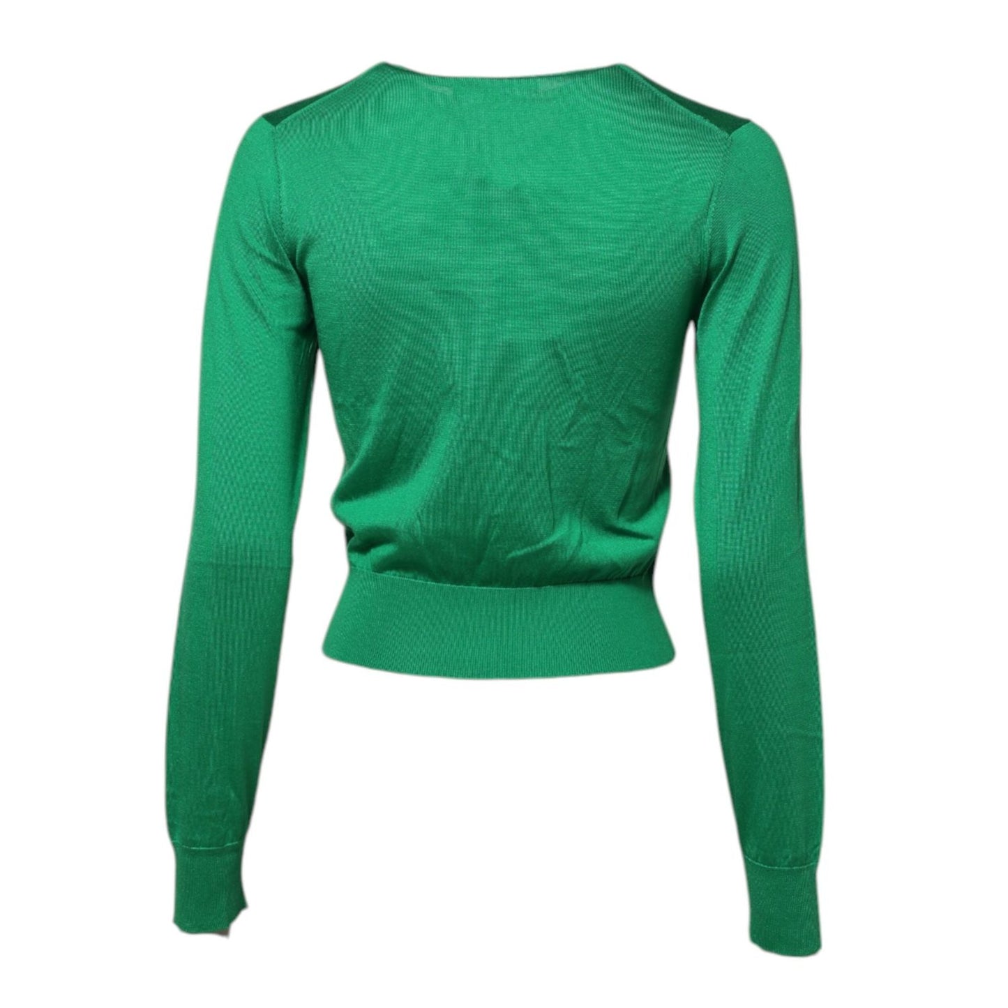 Dolce & Gabbana Green Floral Detailing Silk Pullover Sweater TSH87602-38