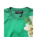 Dolce & Gabbana Green Floral Detailing Silk Pullover Sweater TSH87602-38