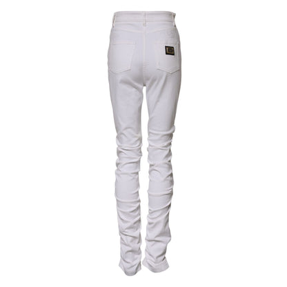 Dolce & Gabbana White Tattered Cotton High Waist Denim Jeans