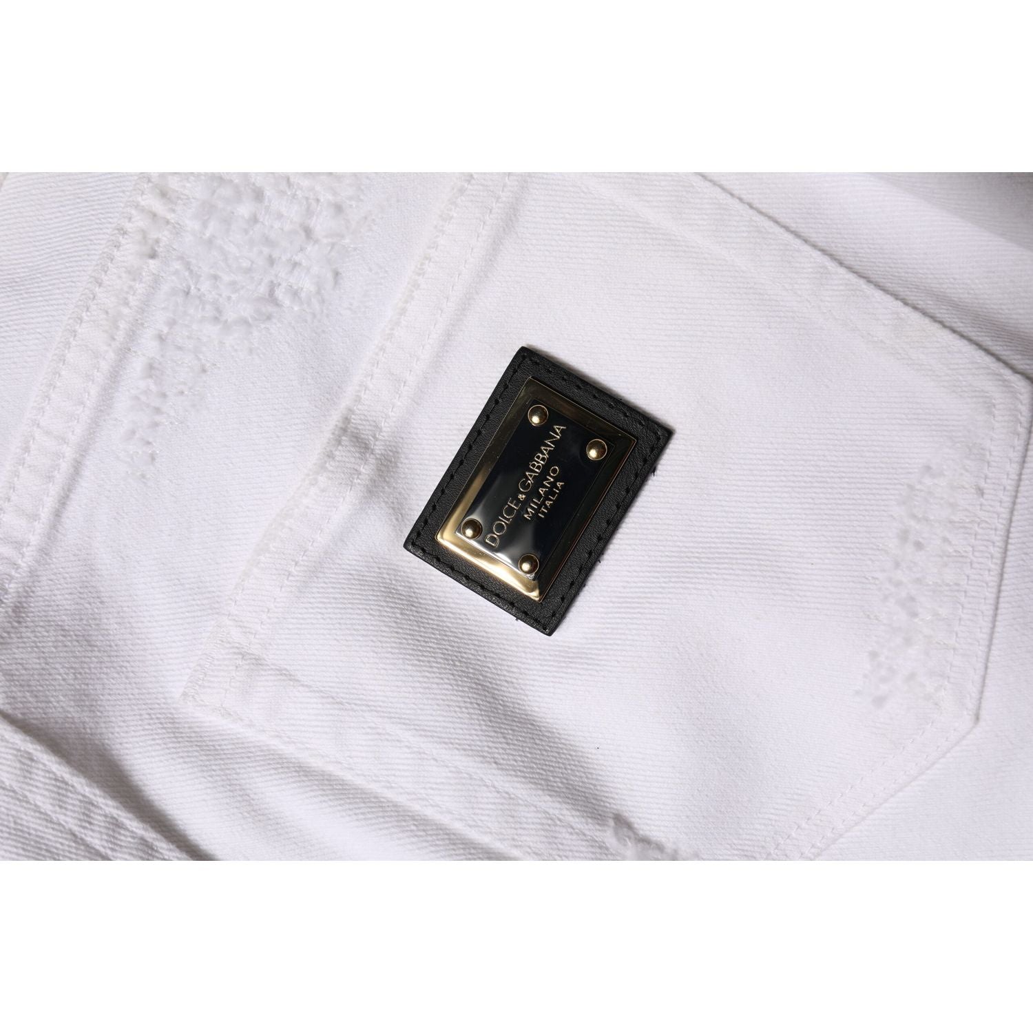 Dolce & Gabbana White Tattered Cotton High Waist Denim Jeans