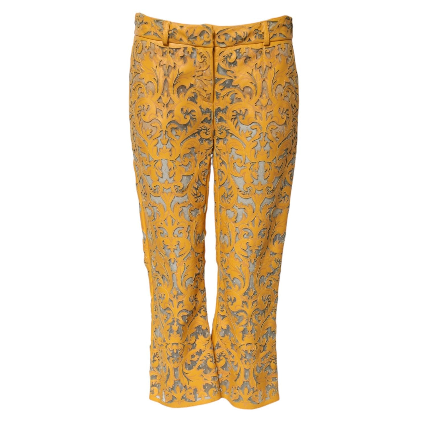 Dolce & Gabbana Yellow Floral Lace Mid Waist Capri Pants