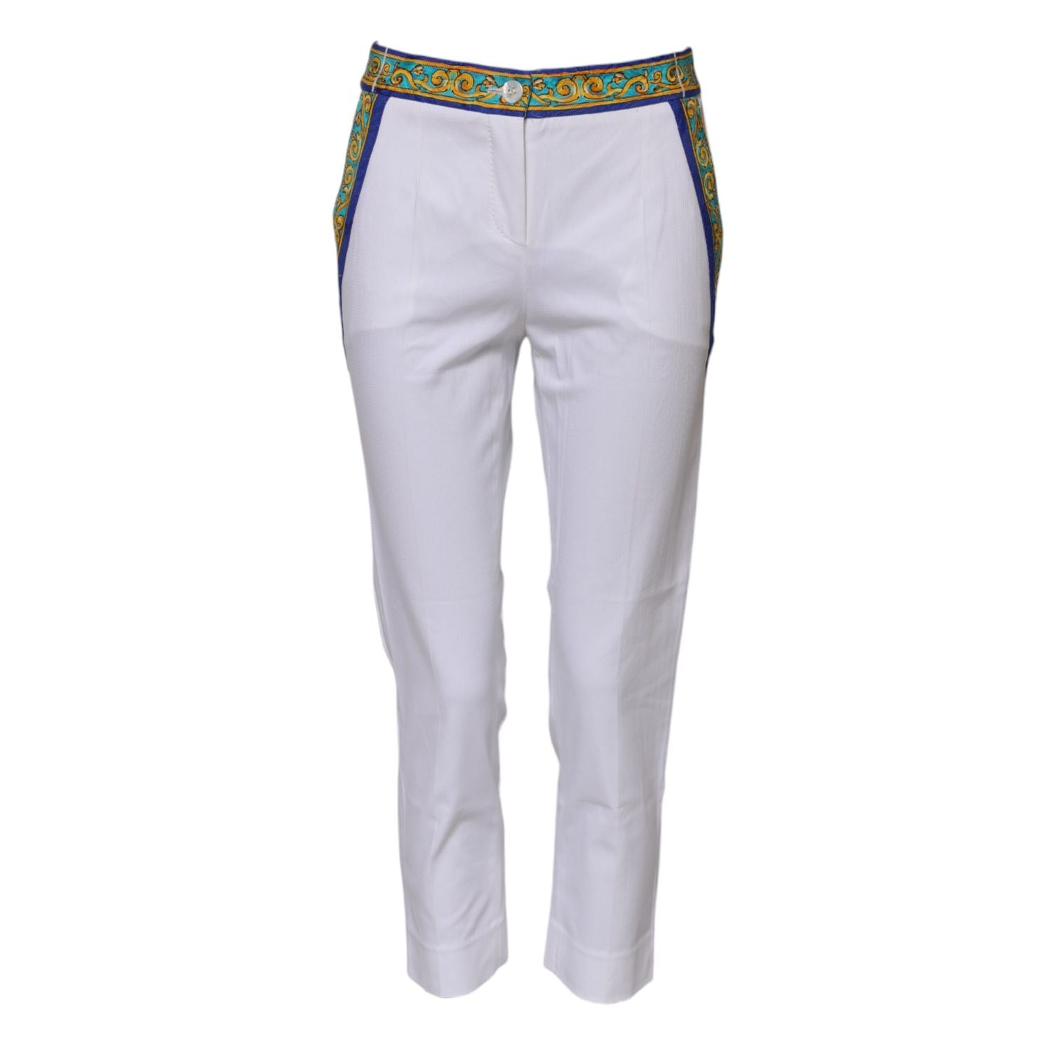 Dolce & Gabbana White Cotton Mid Waist Tapered Trouser Pants