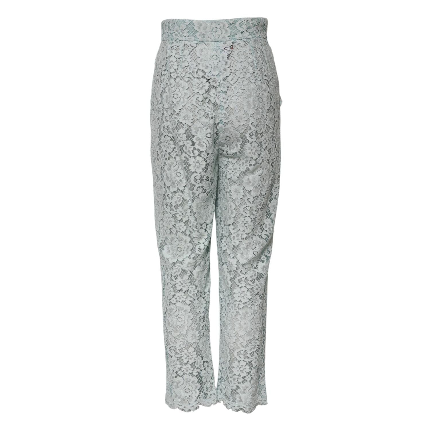 Dolce & Gabbana Mint Green Cotton Floral Lace Trousers Pants