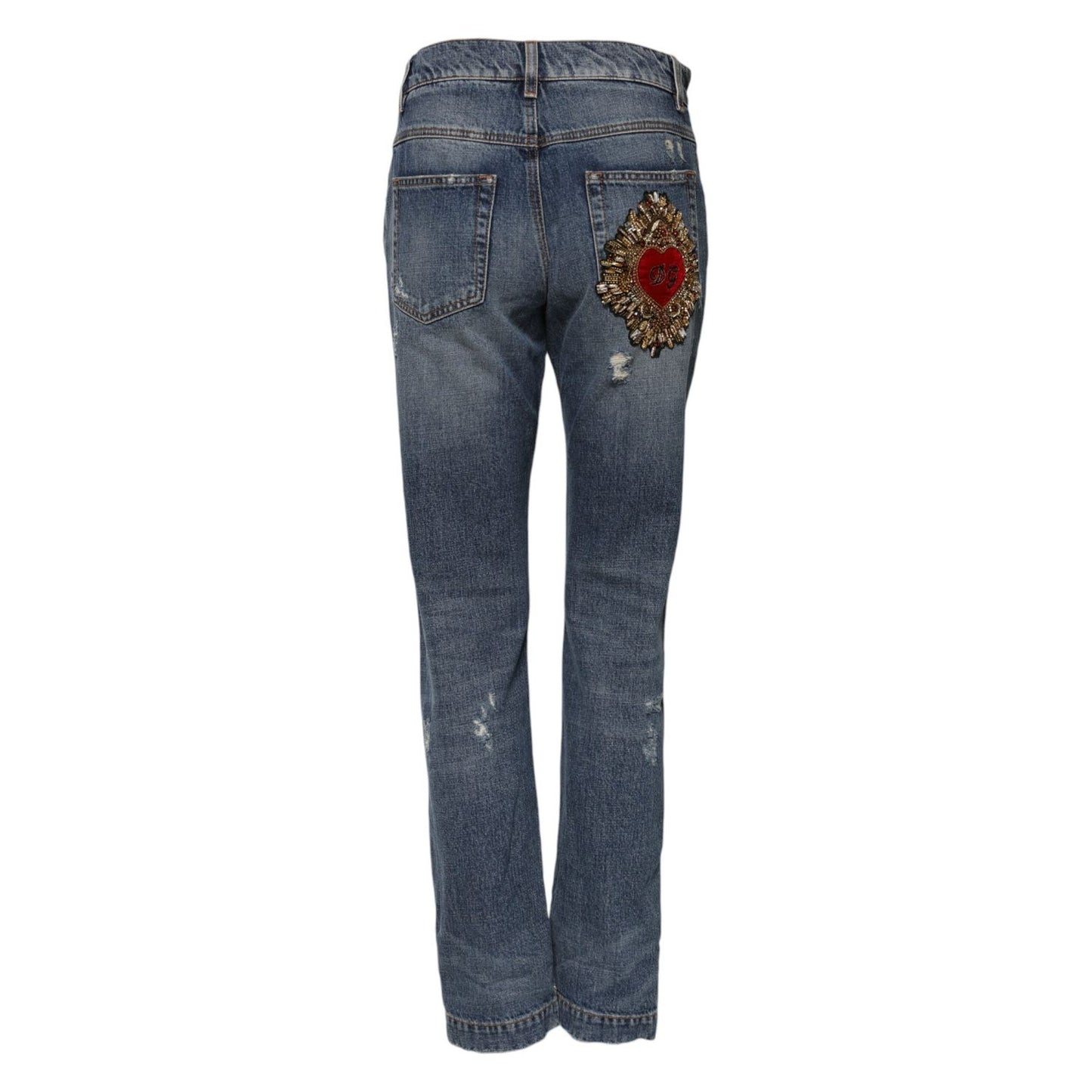 Dolce & Gabbana Blue Cotton Tattered Mid Waist Denim Jeans