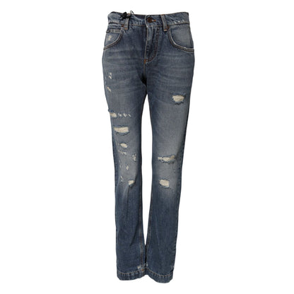 Dolce & Gabbana Blue Cotton Boyfriend Tattered Denim Jeans