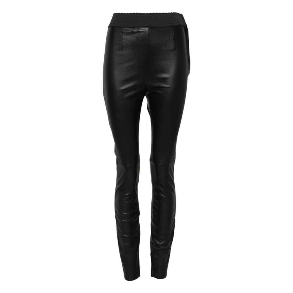 Dolce & Gabbana Black Leather Elastic Waist Pants PAN75963-40