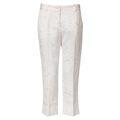 Dolce & Gabbana White Cotton Floral Jacquard Pants
