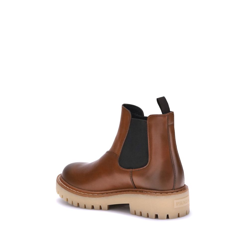 Prada Brown Rubber Chelsea Boots