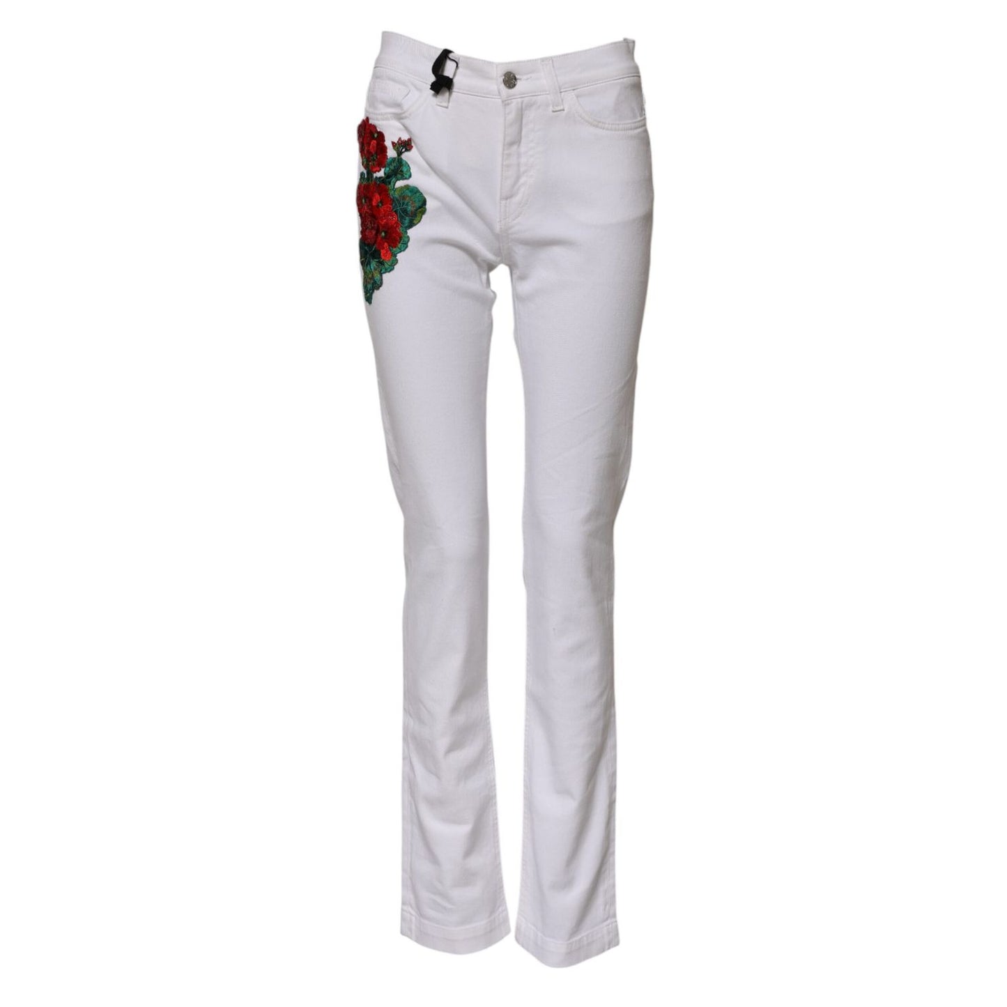 Dolce & Gabbana White Floral Embroidery GIRLY Denim Jeans