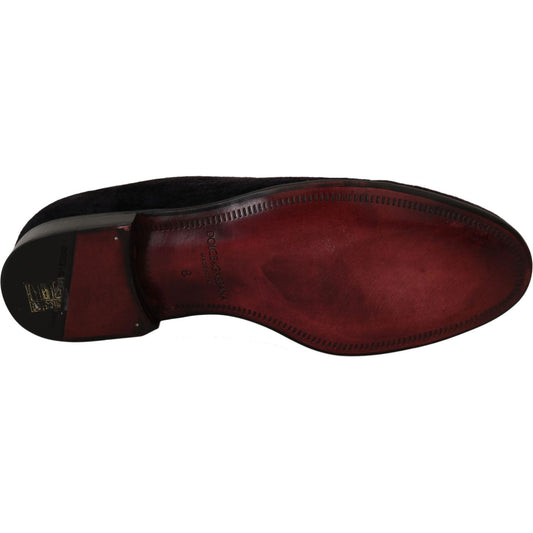 Dolce & Gabbana Loafers Black Velvet Gold Crown MV2348-39