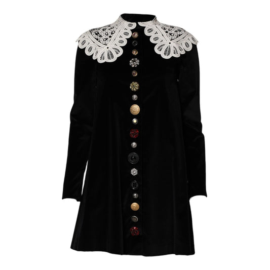 Dolce & Gabbana Black Velvet Lace Collared Embellished Dress DR81773-36