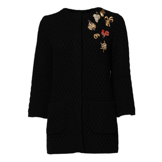 Dolce & Gabbana Black Cashmere Quilted Embellished Jacket JKT41404-36