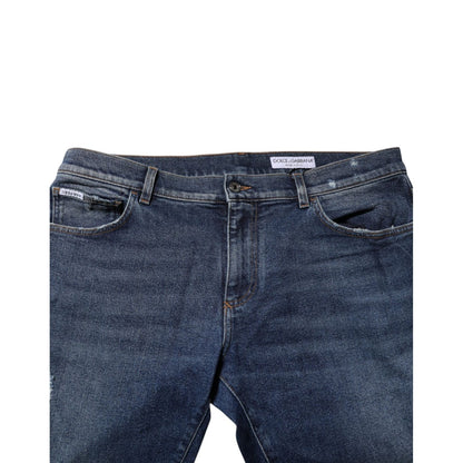 Dolce & Gabbana Blue Cotton Mid Waisted Straight Denim Jeans