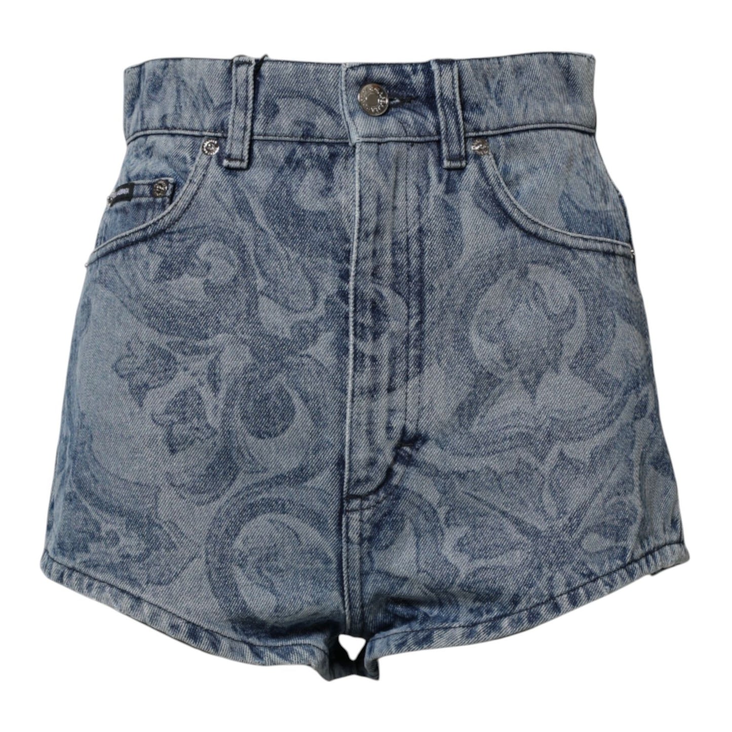 Dolce & Gabbana Blue Floral Print Denim Cotton Hot Pants Shorts