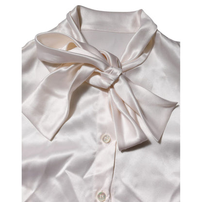 Dolce & Gabbana White Ascot Collar Long Sleeve Blouse Top