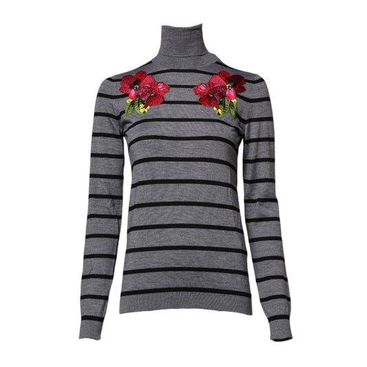 Dolce & Gabbana Gray Floral Embroidery Pullover Sweater TSH86606-36