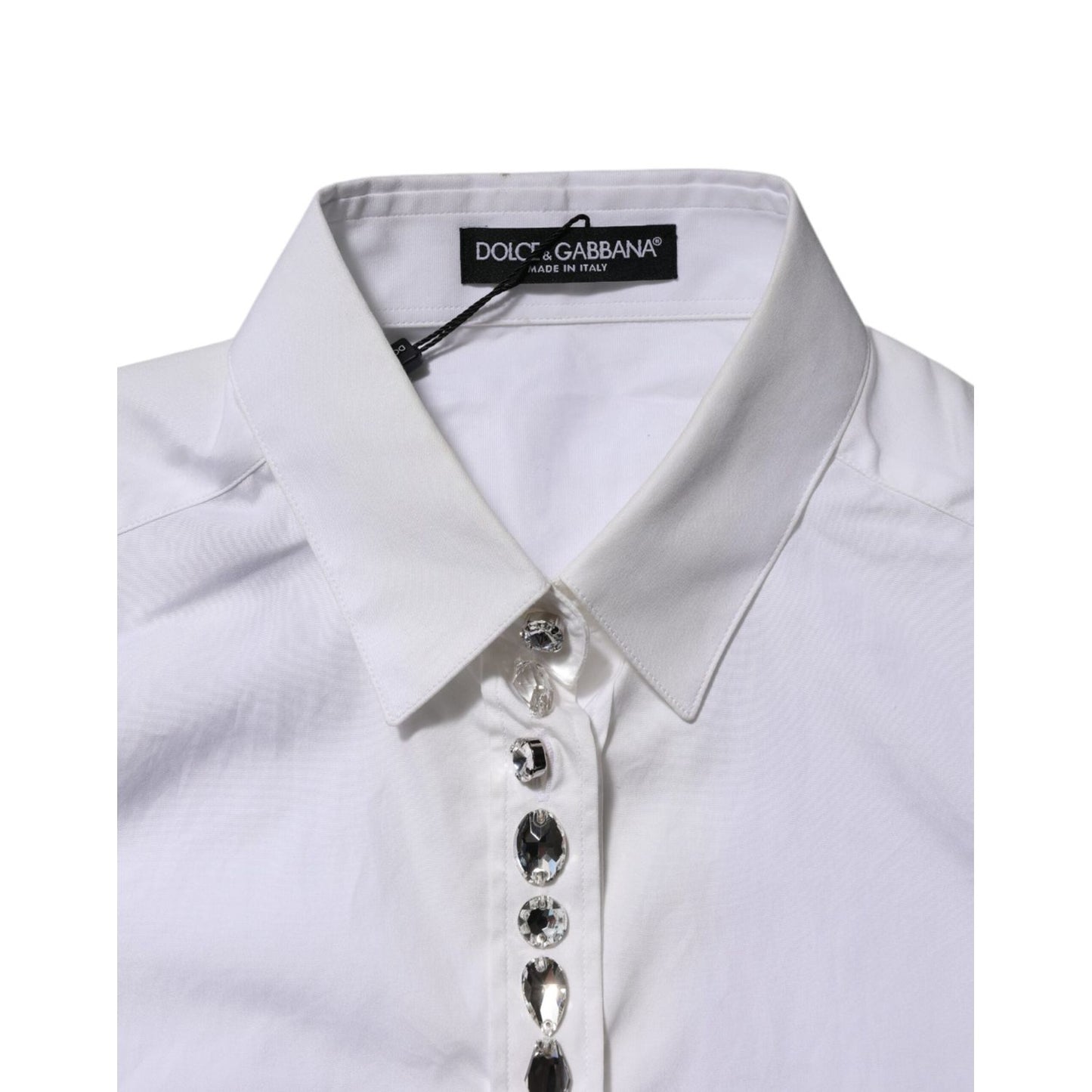 Dolce & Gabbana White Crystal Embellished Collared Shirt Top TSH906741-41